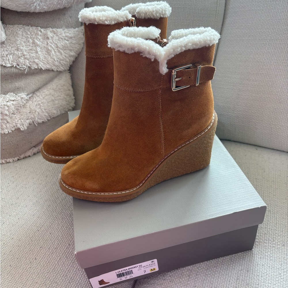 Franco Sarto Women's Ulayna Whiskey Suede Brown Ankle Boot With Buckle 7M